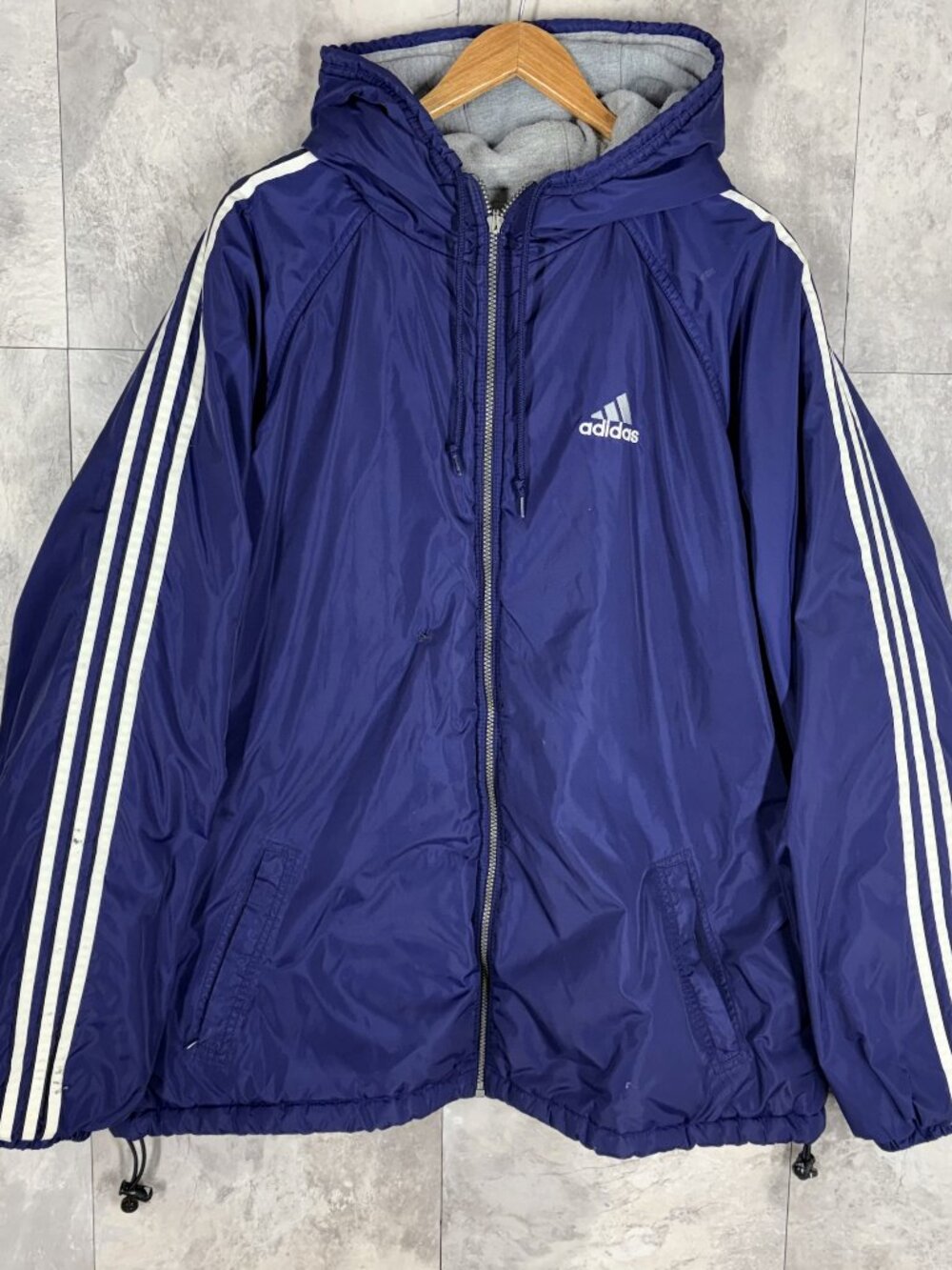 Vintage Adidas Hooded Puffer Jacket Mens XL Tall Blue